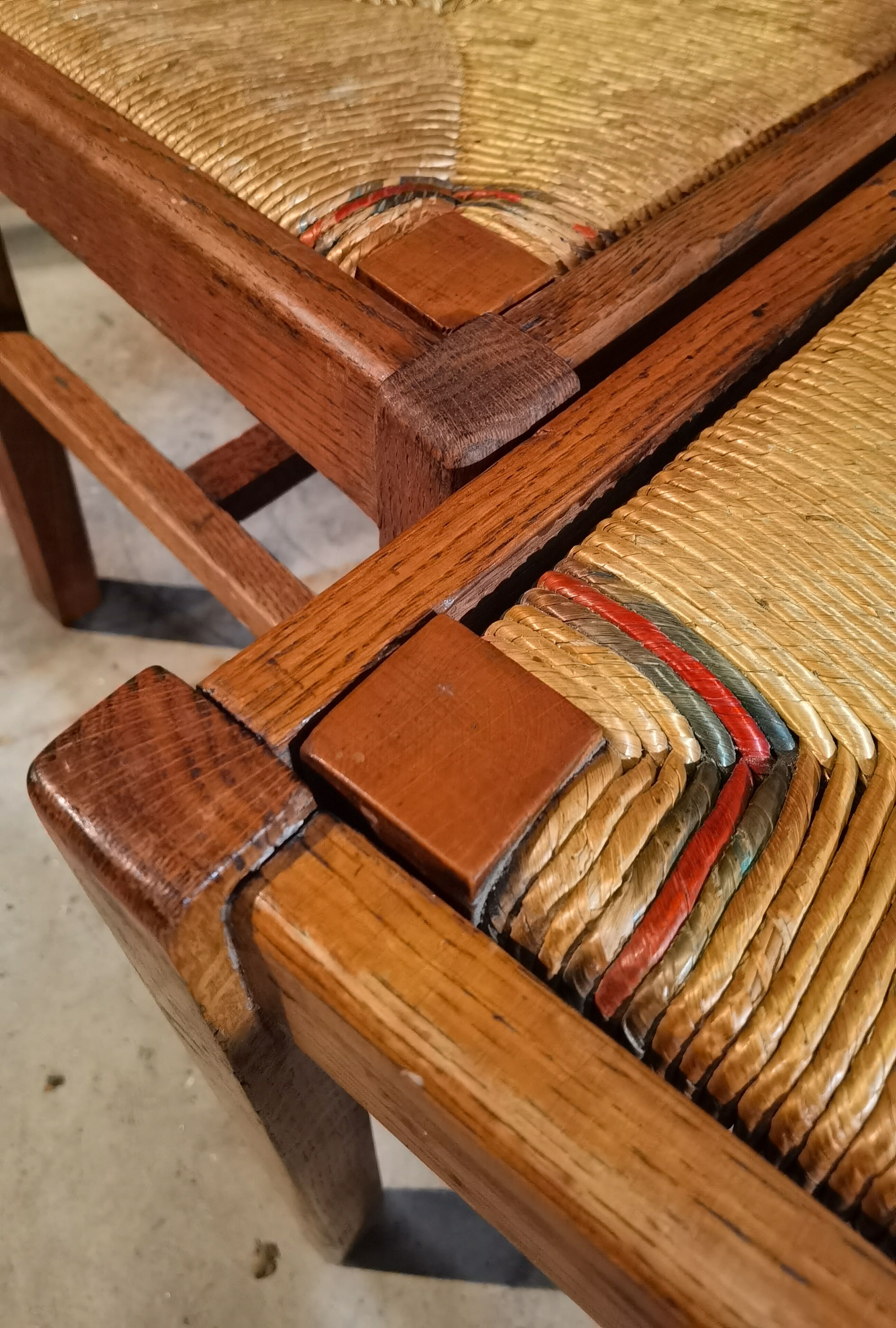 Lot de 8 chaises Reconstruction 1950 Chêne et paille