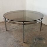 Round coffee table, chrome and smoked glass