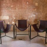 Burgundy leather armchair metal style indus contemporary design