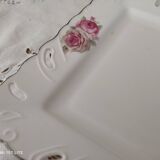 Rectangular dish in german porcelain white openwork bordered silver and old pinks