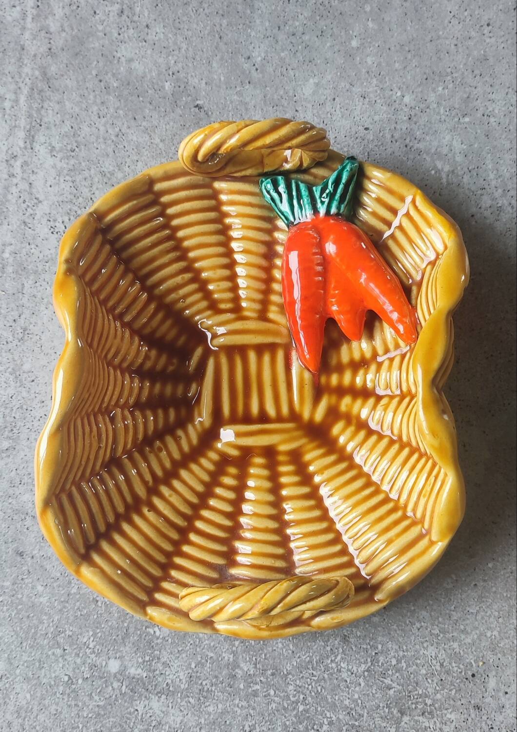"Carrot Basket" slipware dish, Vallauris
