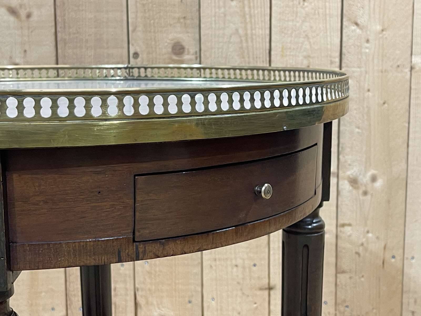 Louis XVI style mahogany bouillotte table from the 1950s with a marble top