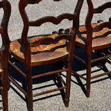 Set of 4 Louis XV straw chairs – solid wood – curved backrest