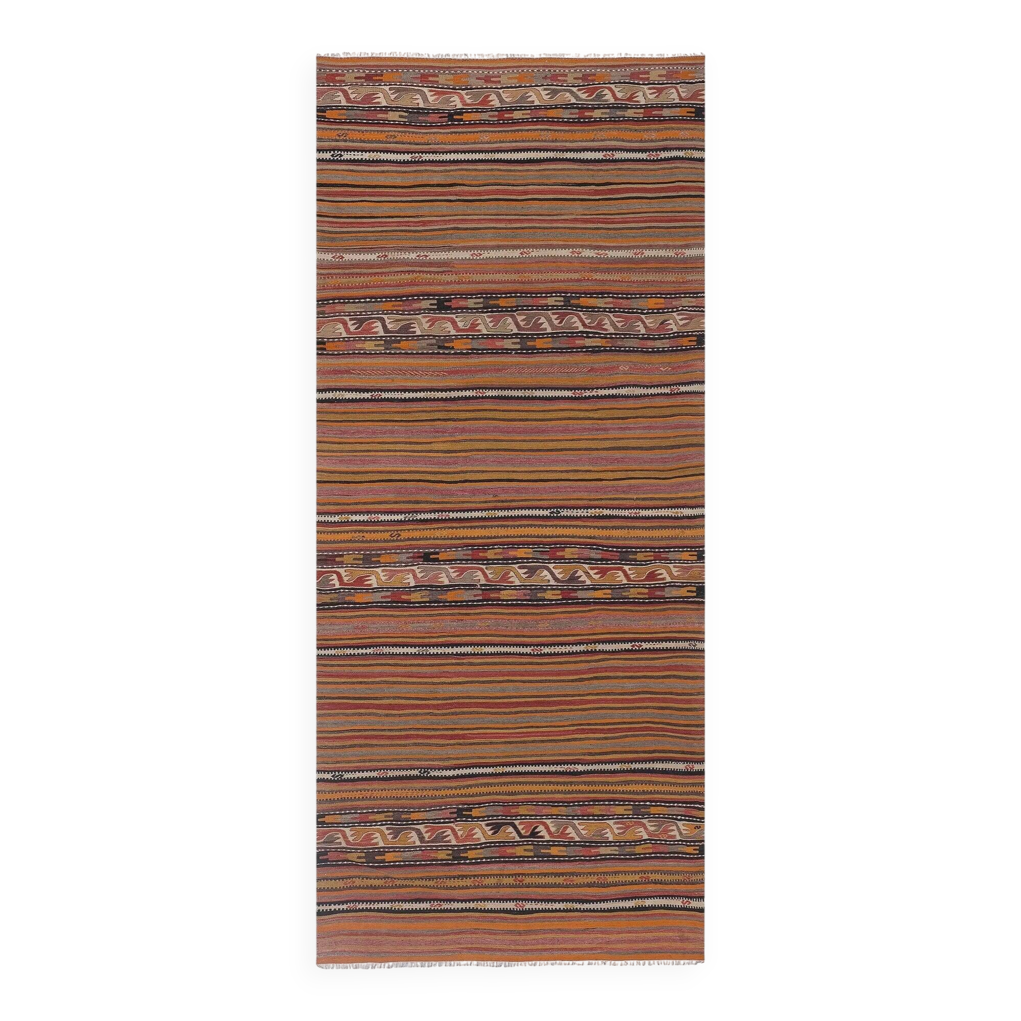 Vintage Turkish kilim, handwoven, 166x369 cm.