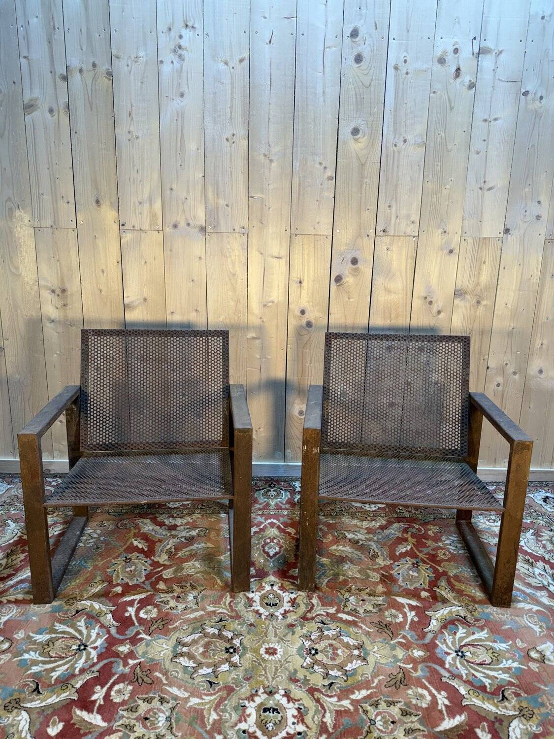 Pair of garden armchairs in steel
