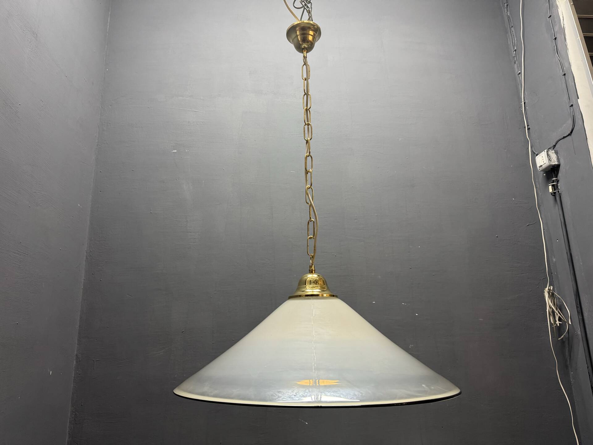White Murano Glass Pendant Light with Black Rim, Italy, Mid-Century