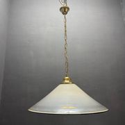 White Murano Glass Pendant Light with Black Rim, Italy, Mid-Century