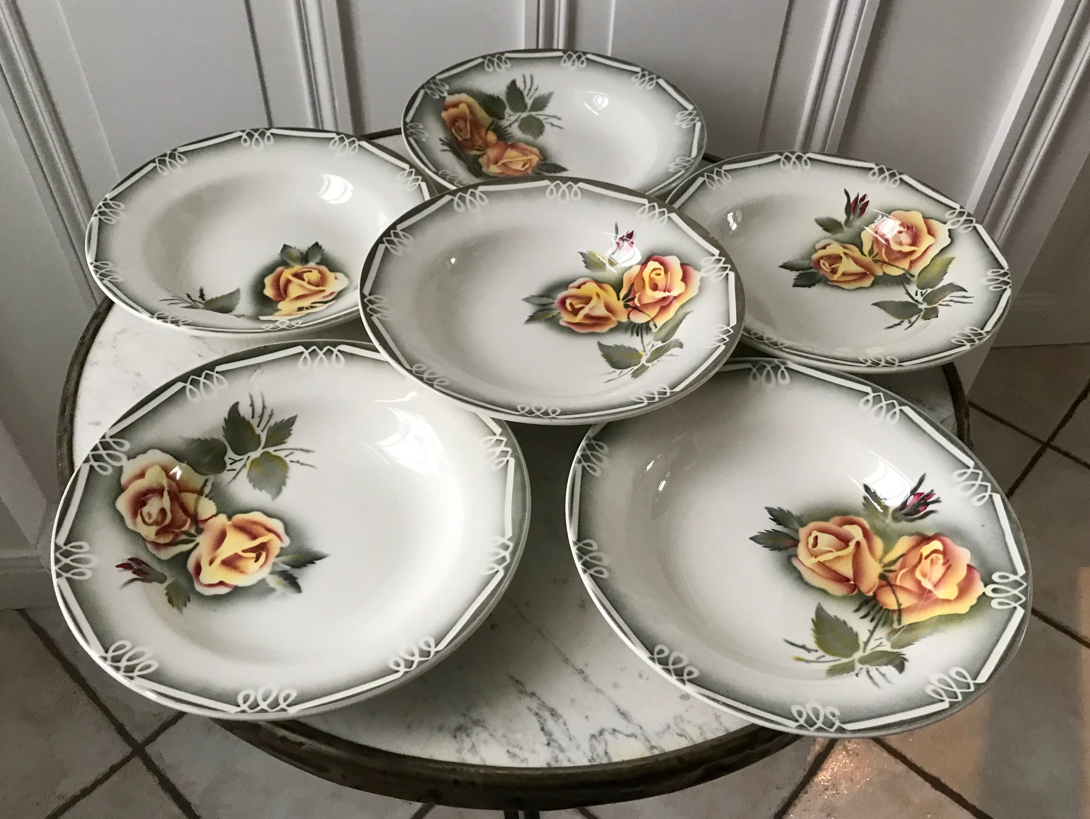 Lot of 6 hollow plates digoin sarreguemines model "adèle" years 30-40