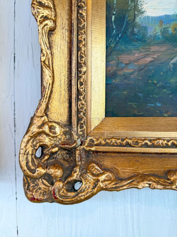 Tableau ancien - Foret avec cadre doré