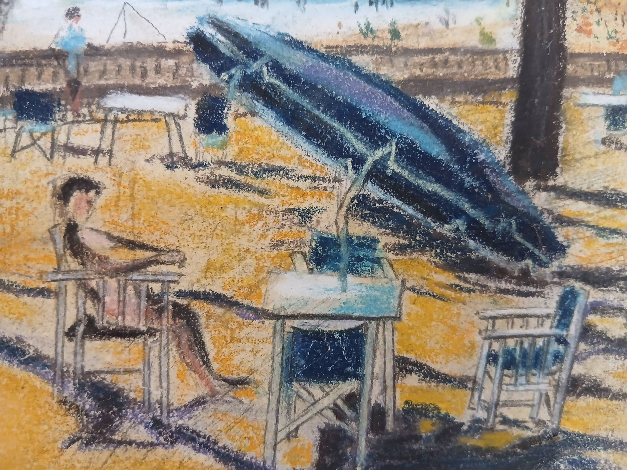 Peinture vintage scène balnéaire
