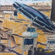 Peinture vintage scène balnéaire