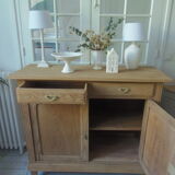 Vintage shallow oak sideboard, 2 drawers, 2 doors, 1 shelf.