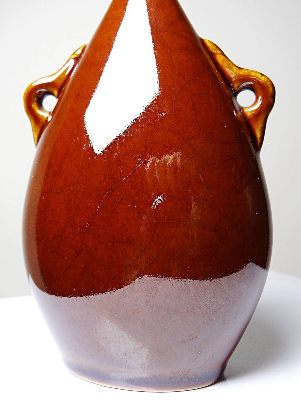 Vintage brown ceramic bottle, flask or canteen from the 1950s-60s.