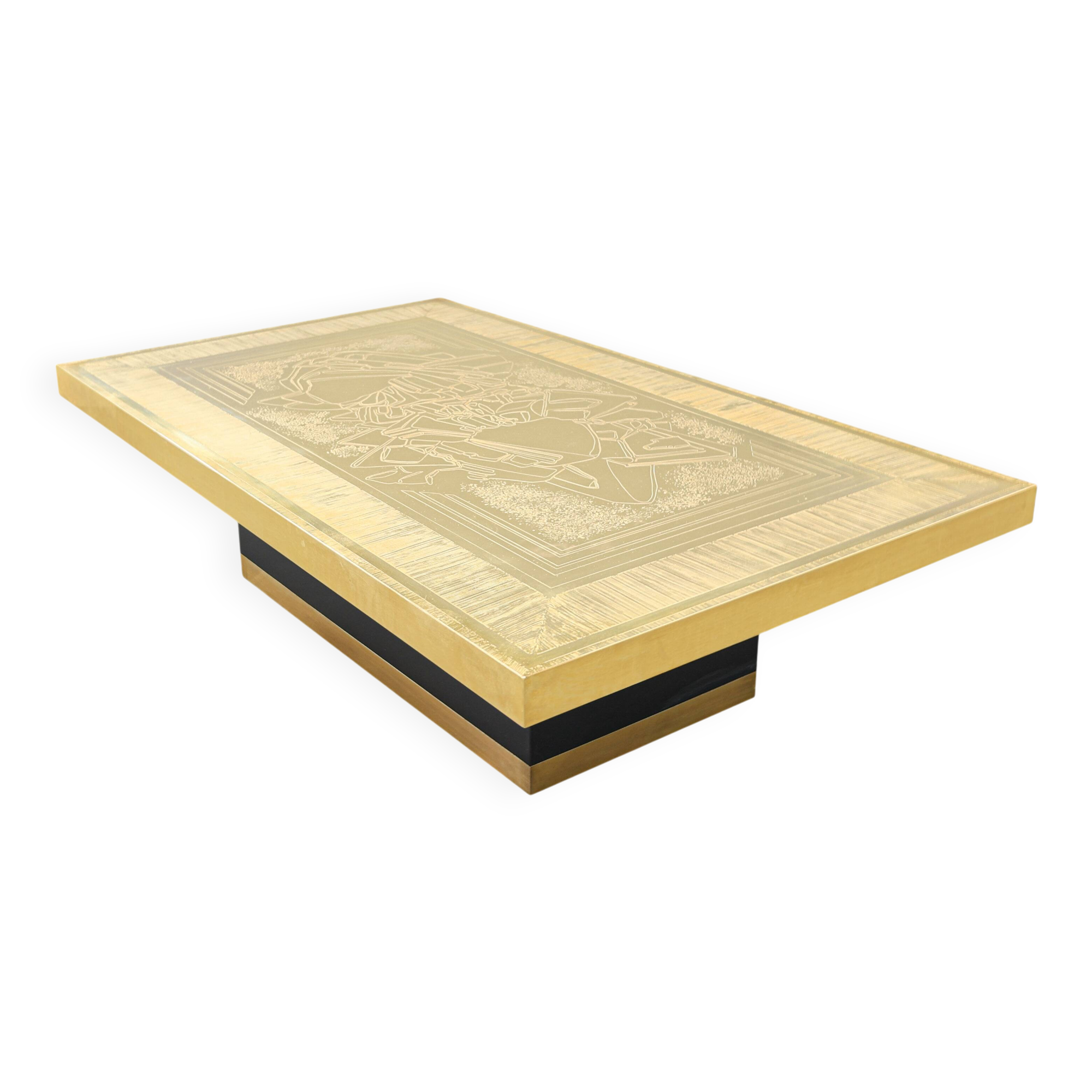 Brass etched coffee table by Lova Creation, Belgium, 1980s.