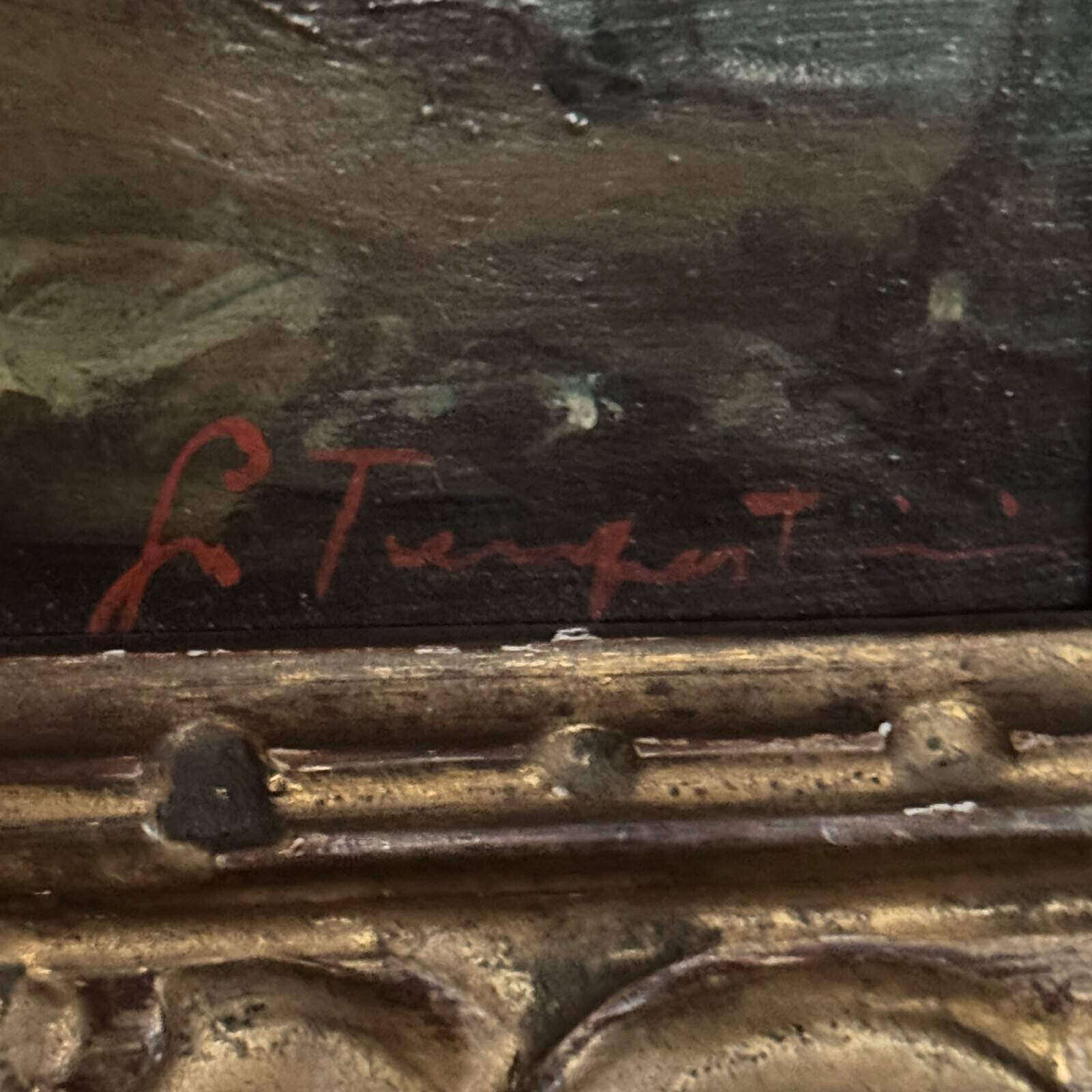 Oil on panel depicting a port from the early 20th century