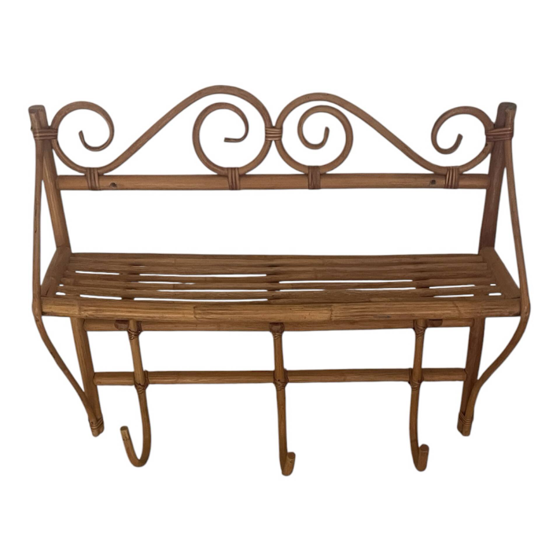 Vintage bamboo and rattan wall coat rack
