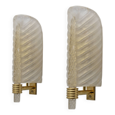 Pair of Barovier & Toso Style Mid-Century Modern Murano Glass Gold Leaf Sconces