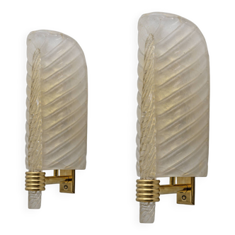 Pair of Barovier & Toso Style Mid-Century Modern Murano Glass Gold Leaf Sconces