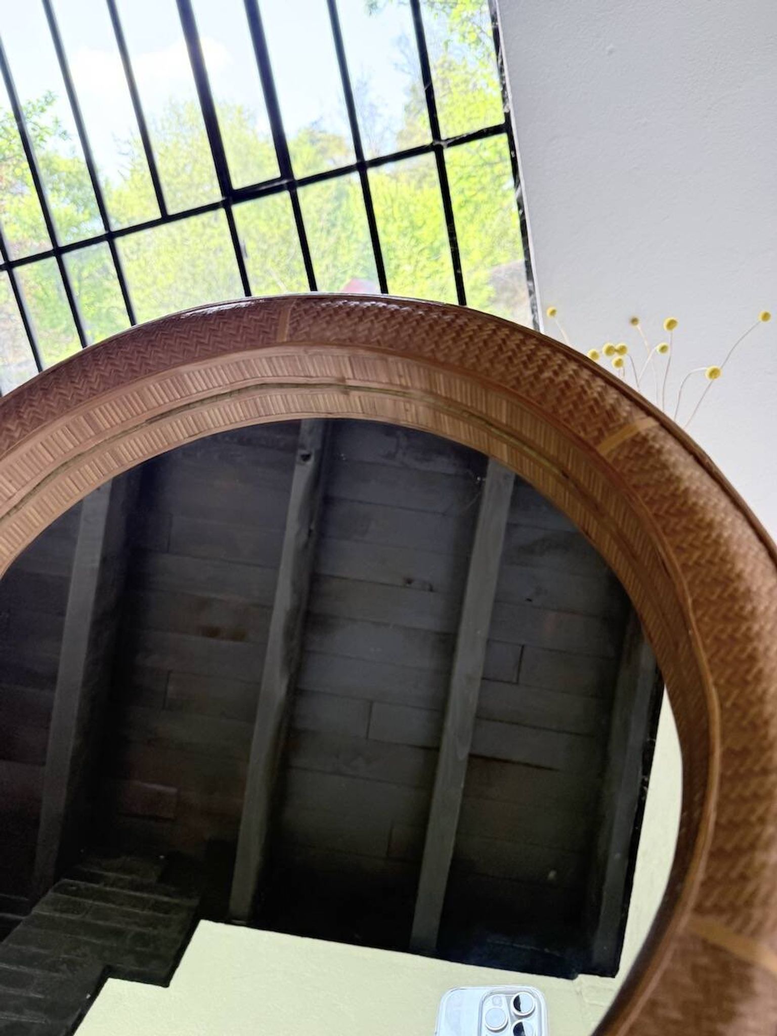Woven wicker round mirror 1960