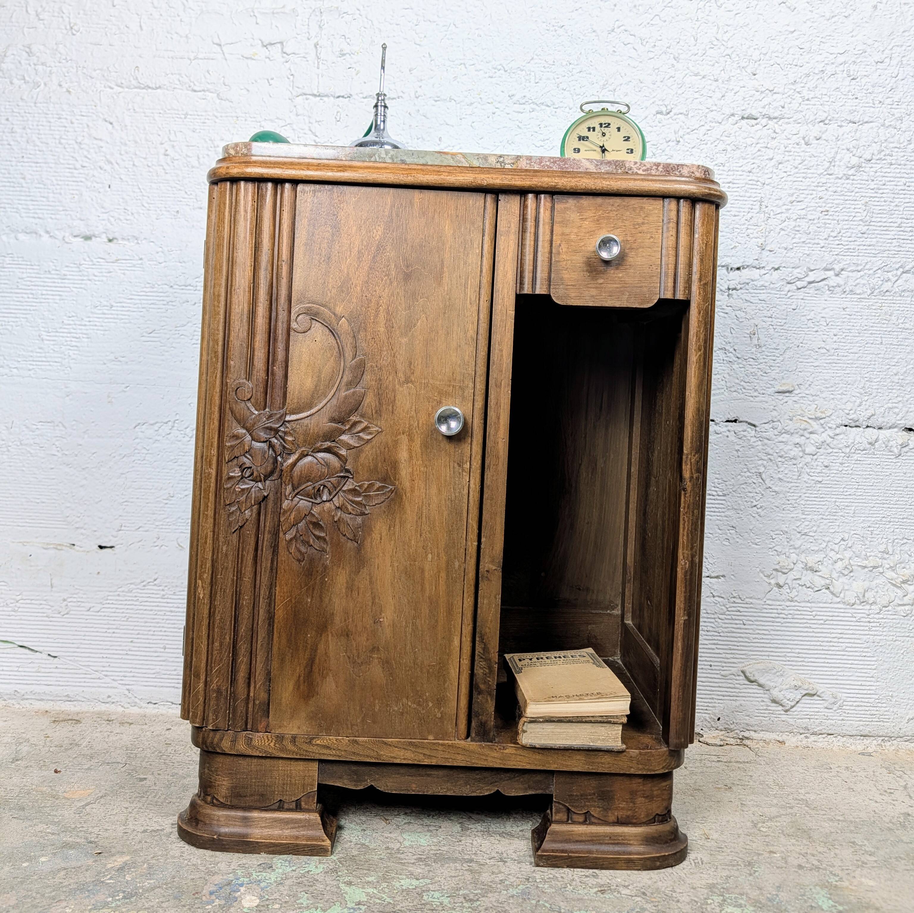 Art Deco bedside table in wood and marble