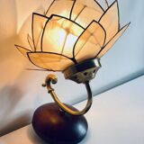 Vintage mother-of-pearl and brass flower wall lamp