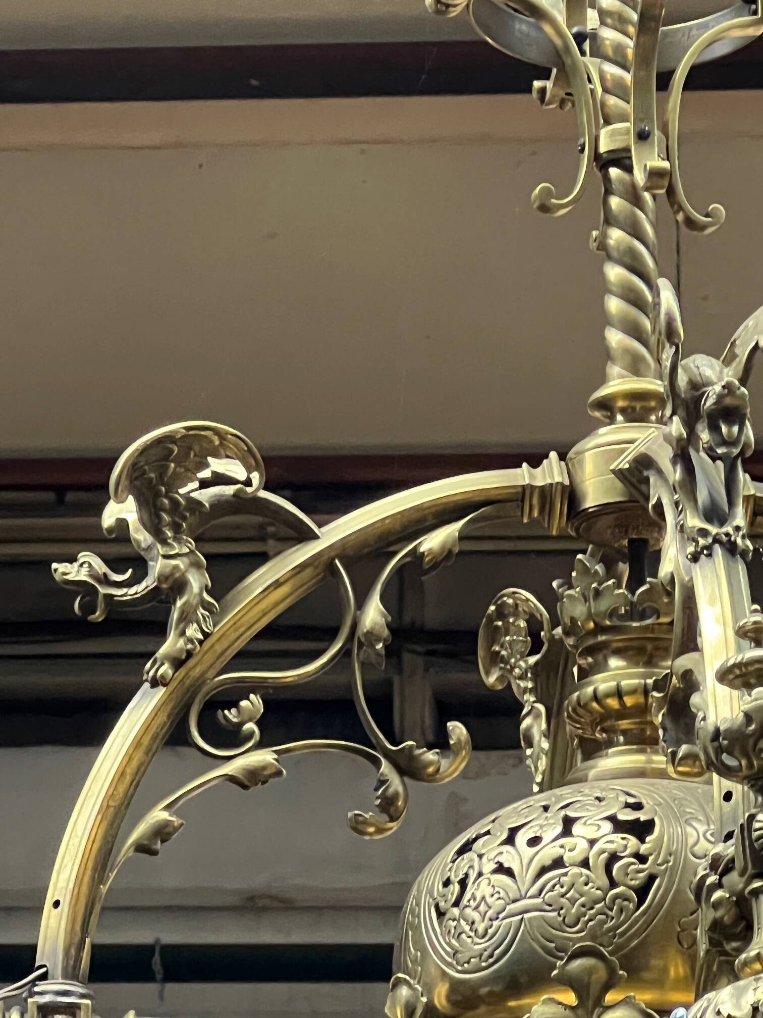 Grand antique chandelier in Gothic style.