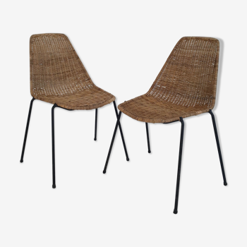Pair of italian wicker and iron chairs by Campo & Graffi for Home Torino, c.1950