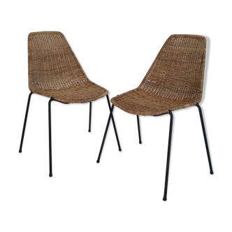 Pair of italian wicker and iron chairs by Campo & Graffi for Home Torino, c.1950