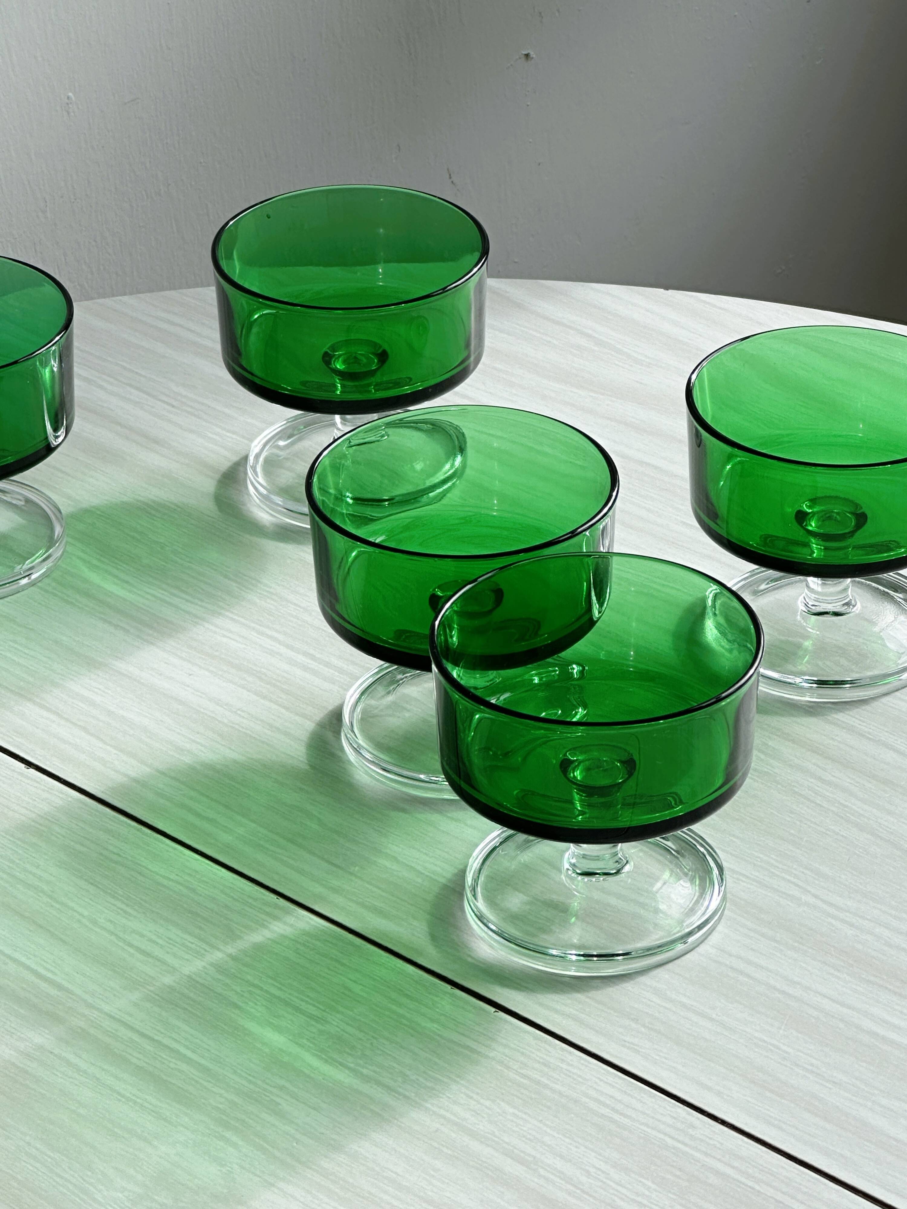 Lot de 6 coupes à dessert en verre vert émeraude