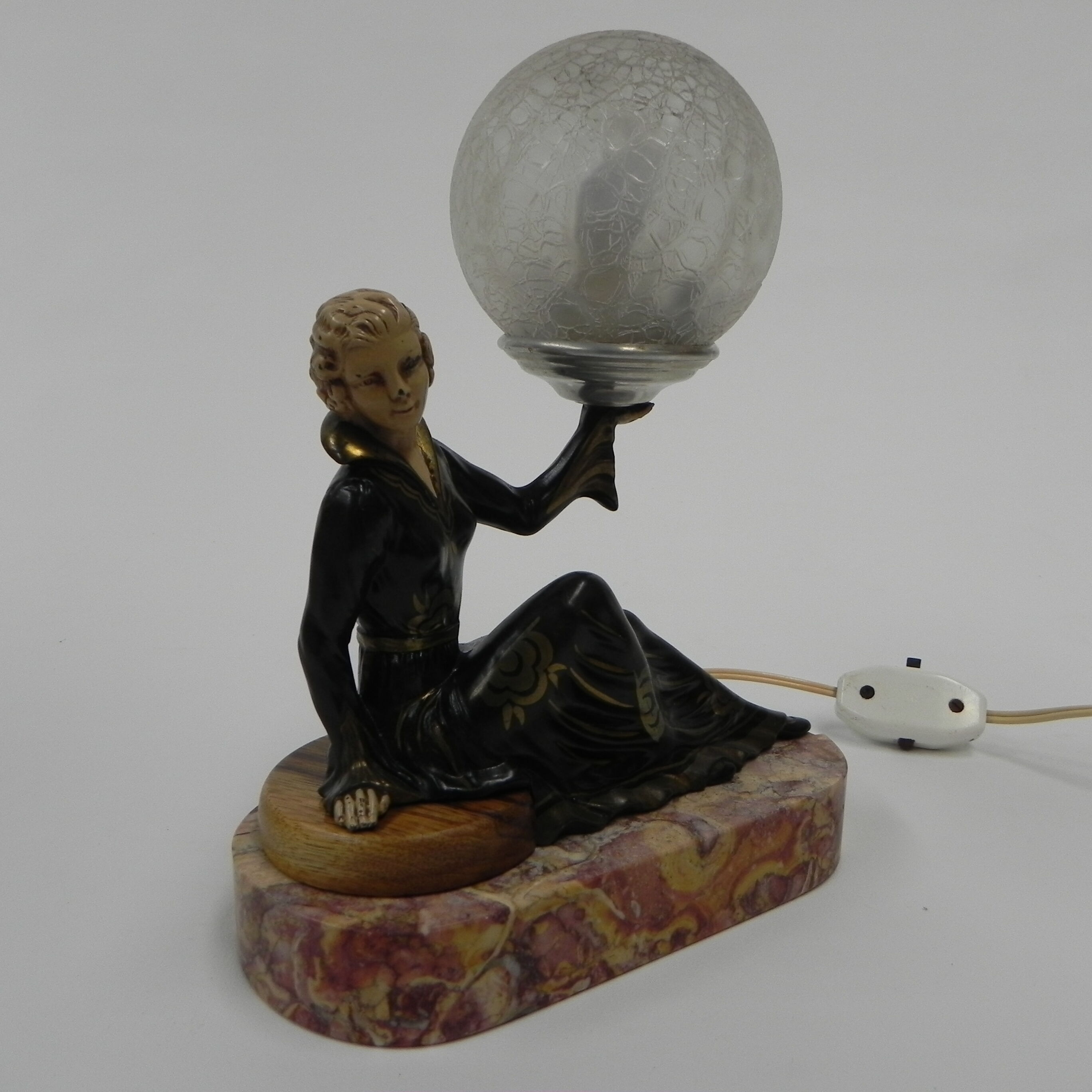 Art deco desk lamp sitting woman with globe