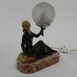 Art deco desk lamp sitting woman with globe