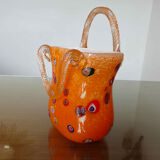 Vase "handbag" in orange Murano glass 60s 70s