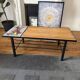 Table basse vintage années 1960 en bois, pierre de lave émaillée et fe
