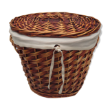 Wicker storage basket, oval and lined with fabrics, with lid