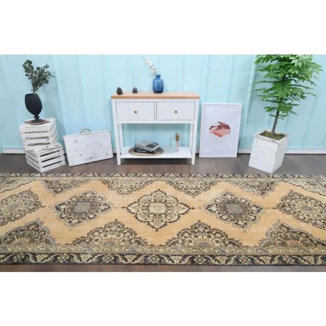 Vintage Turkish hand-knotted runner 128x382