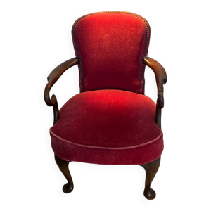 Fauteuil ancien en velours - bordeaux