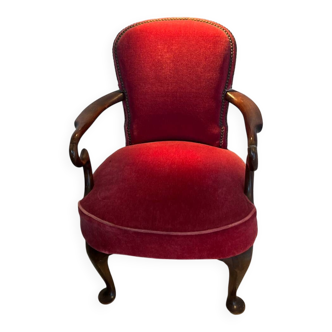 Antique burgundy velvet armchair