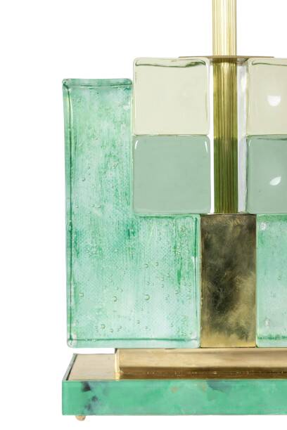 Paire de lampes en verre de Murano, irisé vert. 20e-21e siècle.