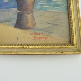 Aquarelle originale de Charles Bernard peintre Basque paysage marin, signée