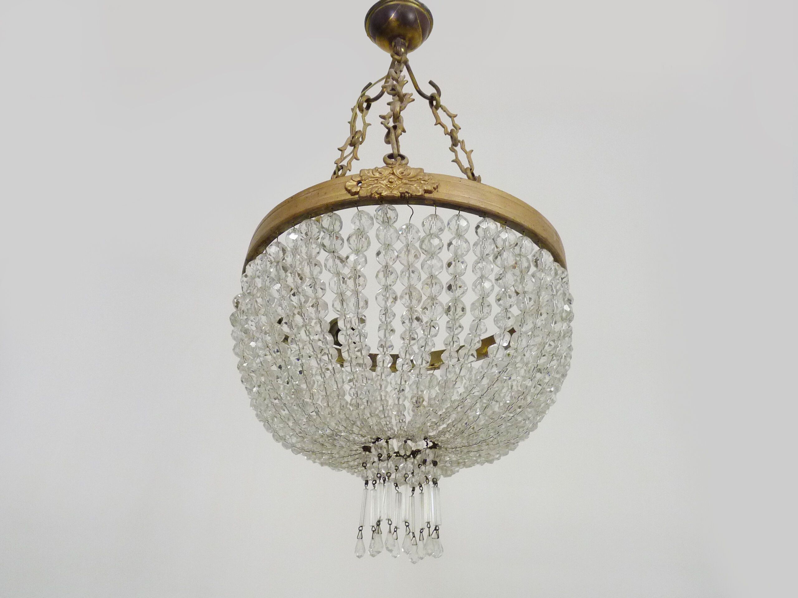 Old chandelier basket Napoleon III glass tassels, bronze structure. Chandelier tassels