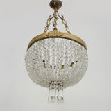 Old chandelier basket Napoleon III glass tassels, bronze structure. Chandelier tassels