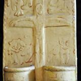 Terracotta plaque signed MSD Anne Dangar Moly-Sabata enamelled with double holy water font