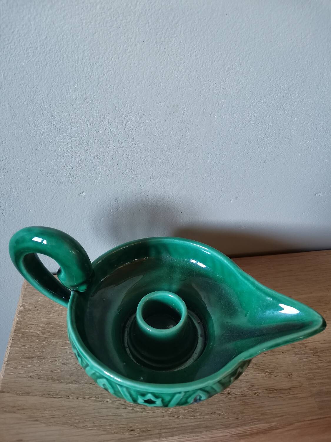 Vintage candle holder in green slip