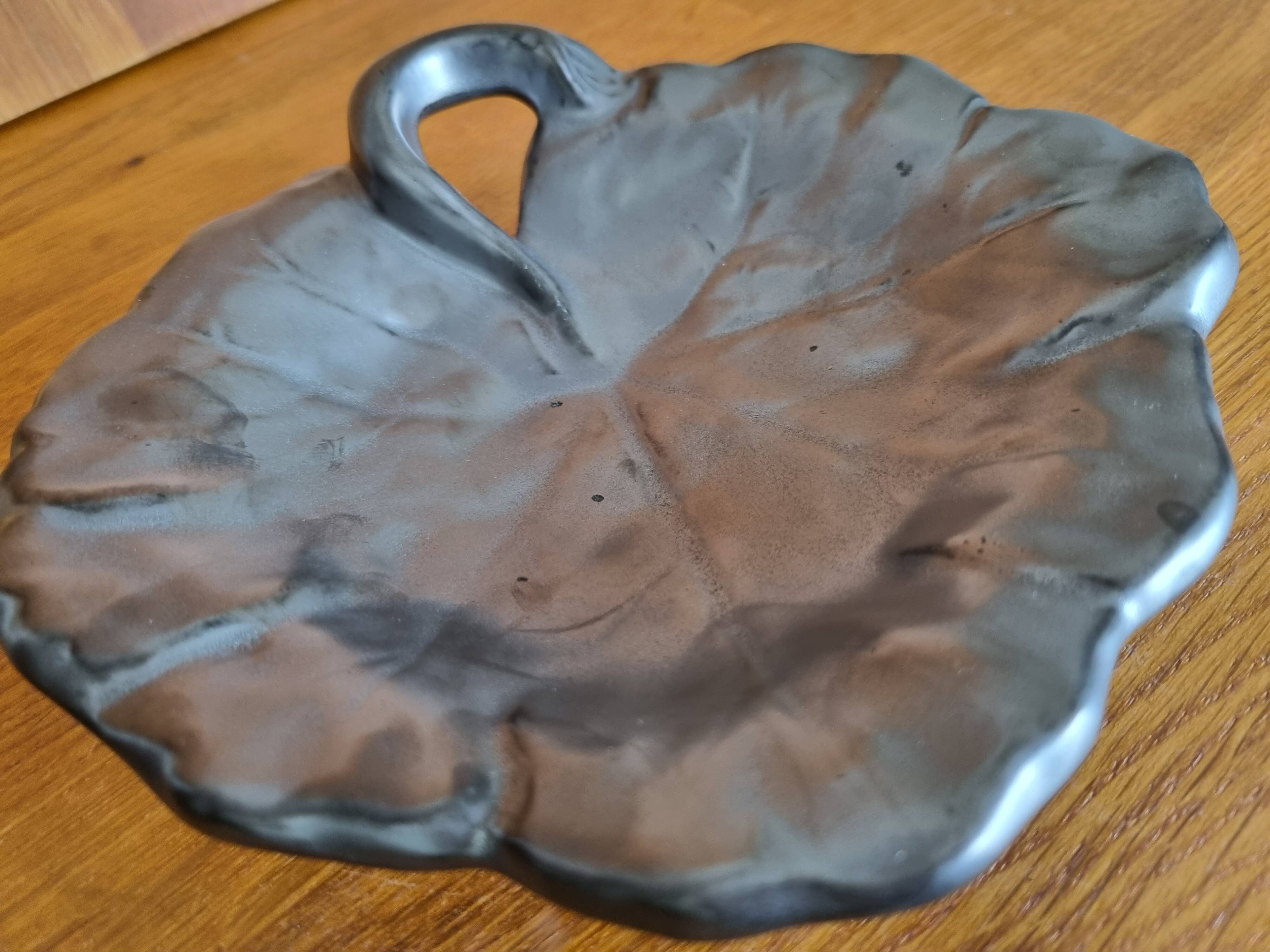 Vintage 1950s Vallauris black matte ceramic pocket bowl.
