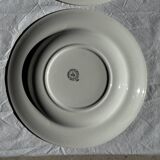 Set of 9 vintage turquoise deep plates with gold trim and pink flowers.