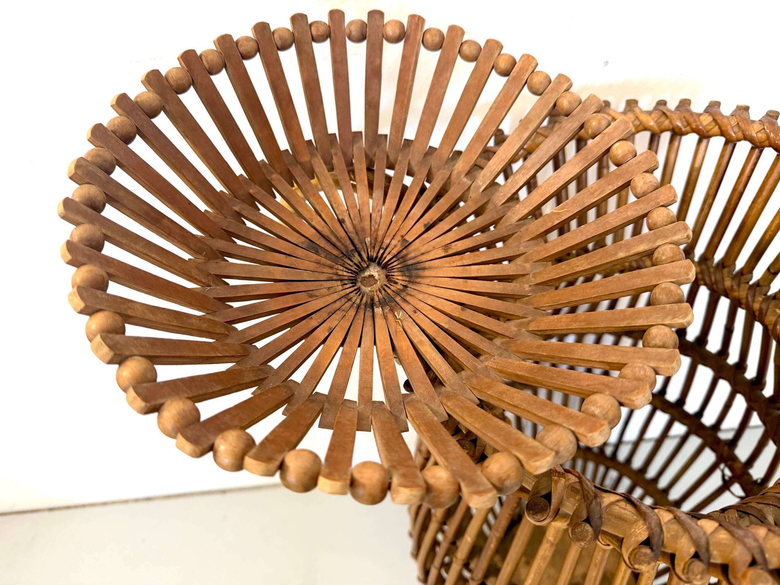 Vintage Wicker and Bamboo Amphora Umbrella Stand , Italy