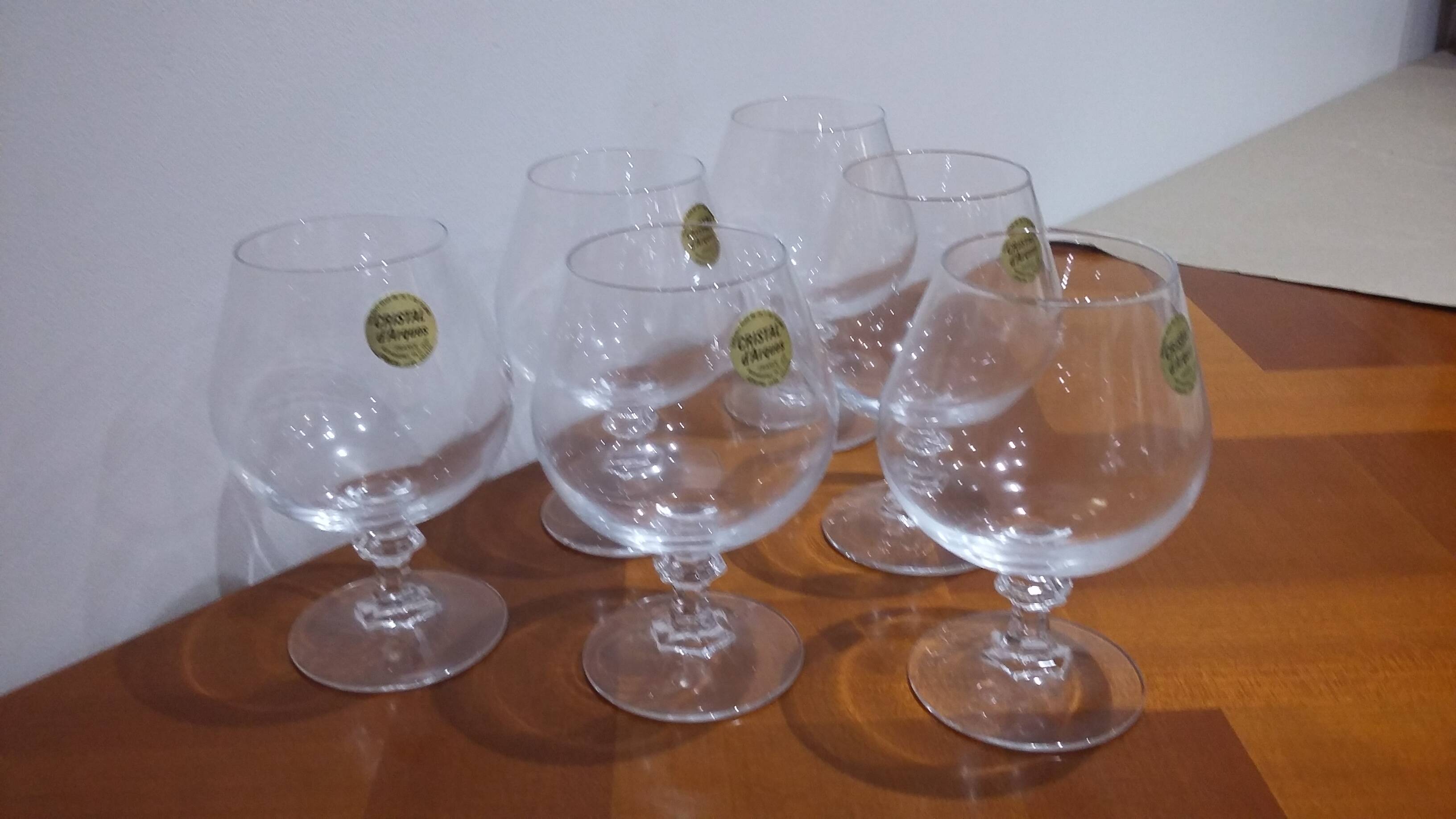 Very Pretty Set of 6 Arques Crystal Cognac and Brandy Glasses