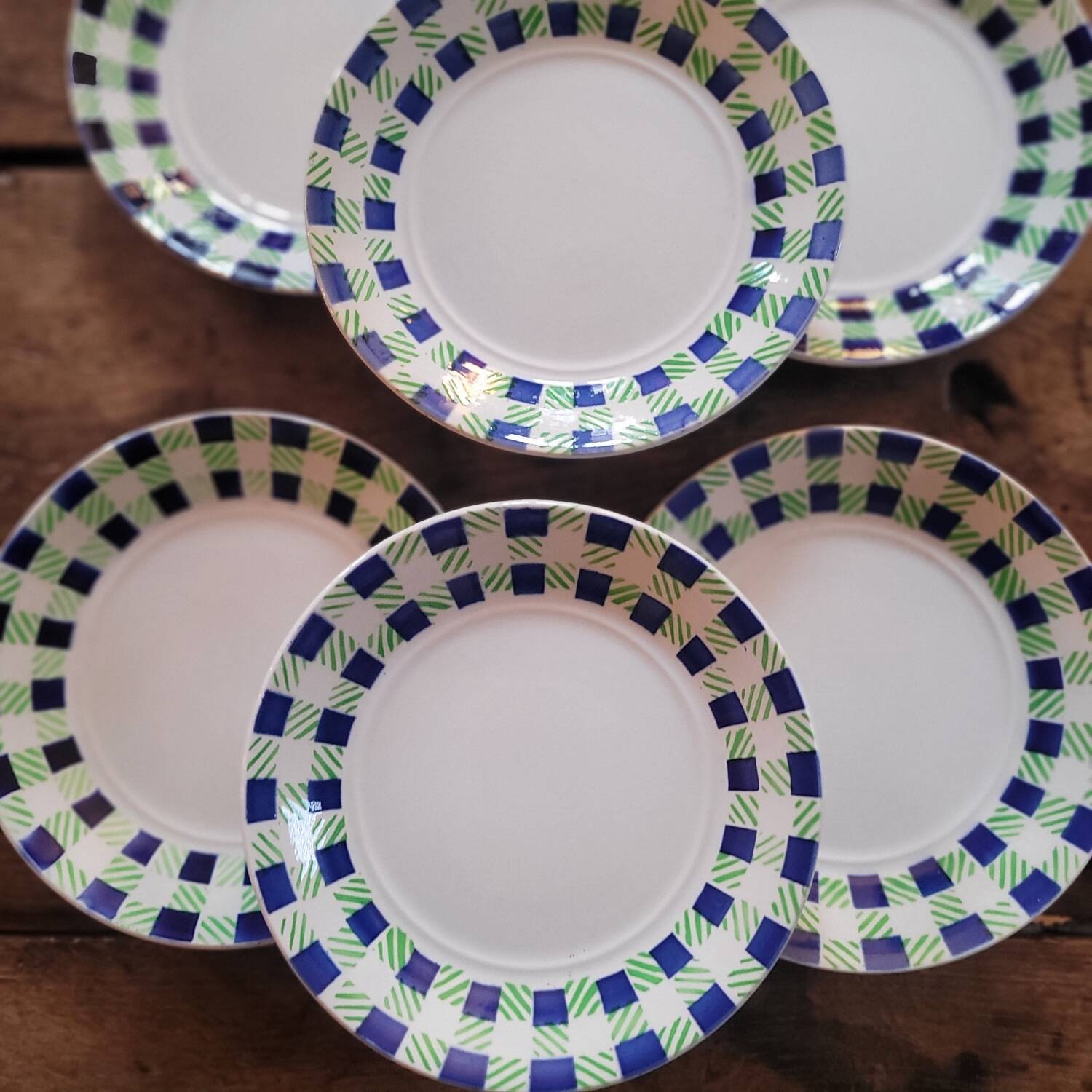 Digoin Sarreguemines dessert plates – Plaid pattern – 1970s