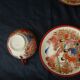 4 Japanese tea cups with saucer with empress in lithophany