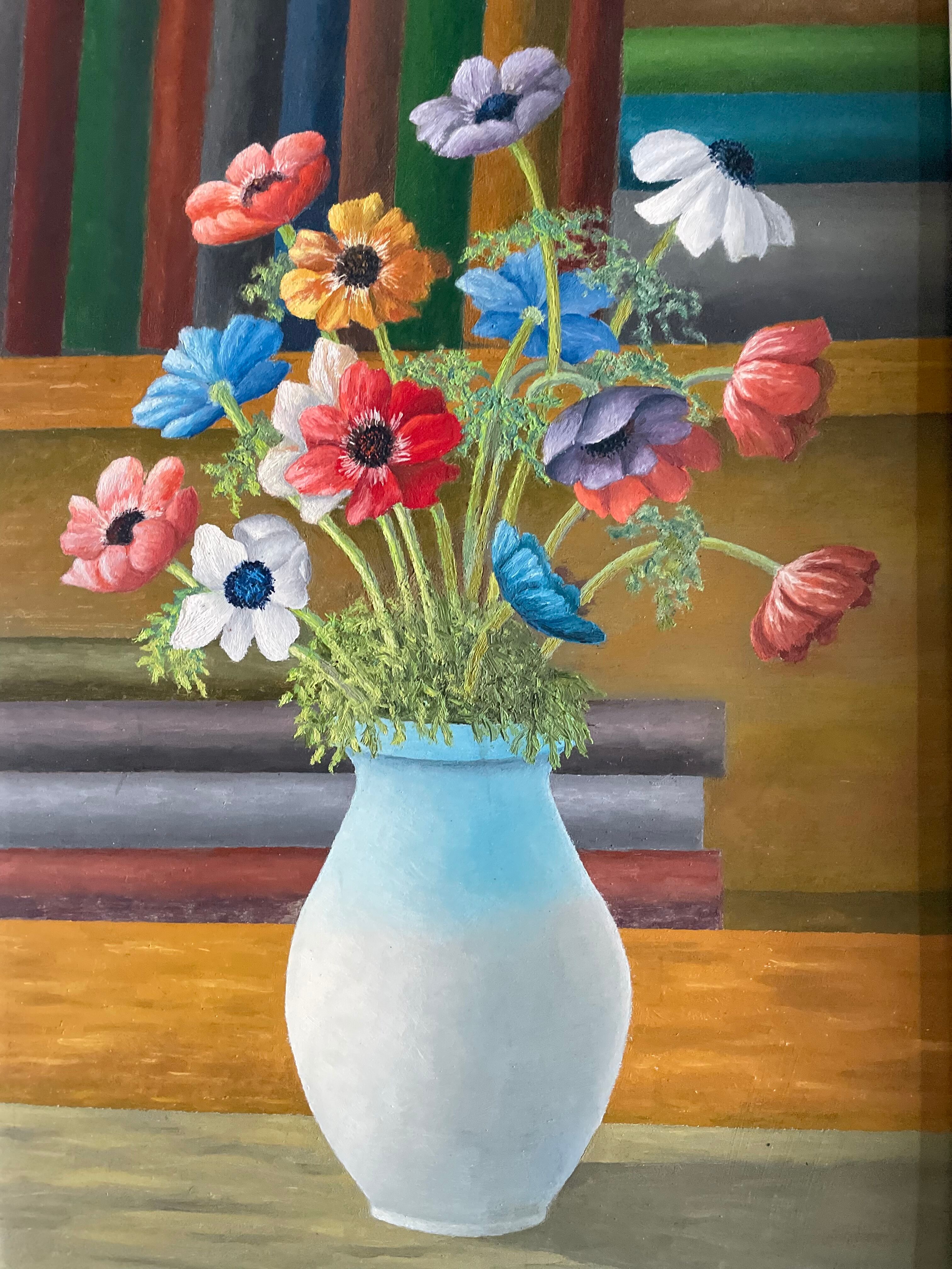 Old painting bouquet of anemones